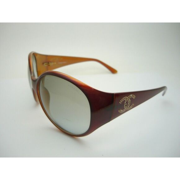 Chanel (Authentic) Golden Brown CC Crystal Accent Oversized Vintage Sunglasses - Picture 2 of 11